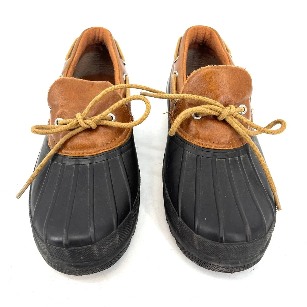 Sperry Waterproof‎ Rubber Duck Boot Moccasin Style Women's Size 9.5 Black Tan